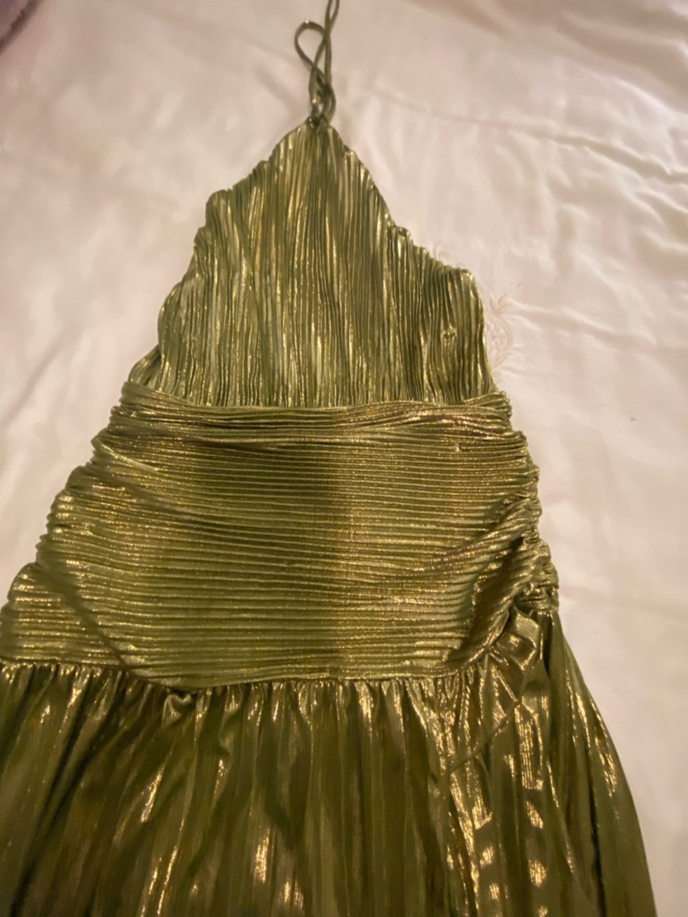 Retrofete Thalia Style Green Metallic Halter Evening Gown - Picture 11 of 16